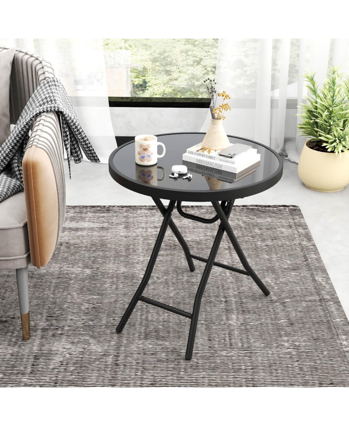 Costway 18" Folding Side Table Round Compact Coffee