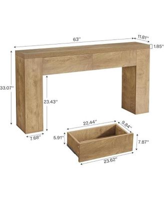 63-Inch Wooden Console Table with 2 Hidden Drawers