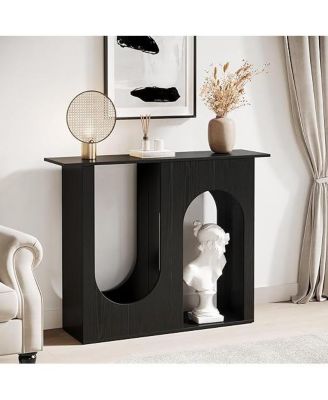 39.4'' Black Console Table, Narrow Sofa Table Behind The Couch with Arched Design