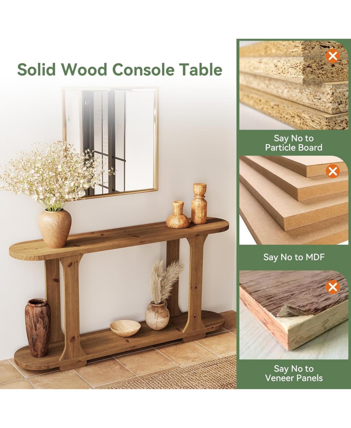 Tribesigns 63 Inch Solid Wood Console Table, Farmhouse Couch Table Behind Sofa with 2-Tier Shelf for Hallway, Foyer, Entrance