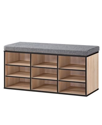 Shoe Storage Bench with Cushion, 9 Cubbies Shoe Organizer, Cubby Shoe Rack with Adjustable Shelves