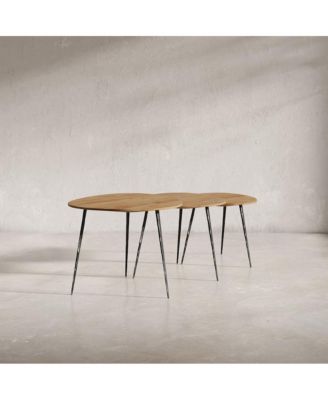 Reeves Abstract Contemporary Solid Acacia Wood Nesting End Tables (Set of 3