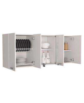 Modern Kitchen Cabinet with Glass Doors Dish Rack and Metal Handles for Elegant Storage