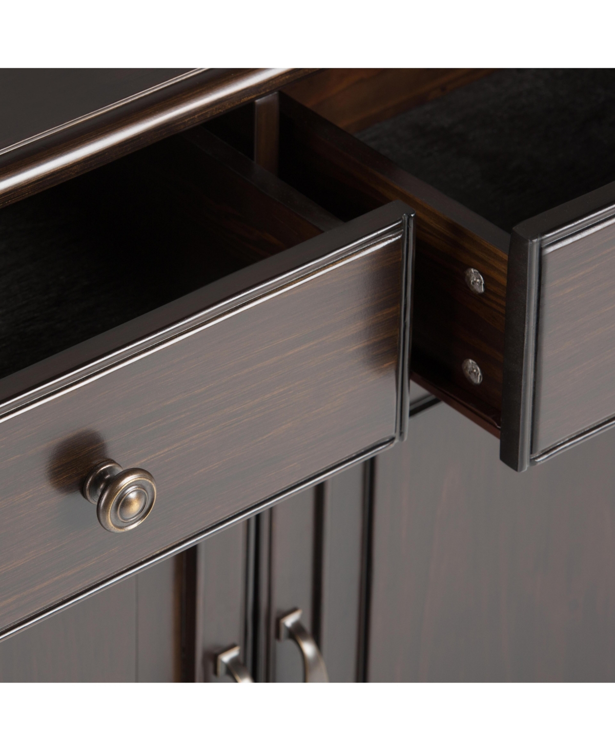 Lovmor Handcrafted Solid Wood Cabinet with Dark Chestnut Brown Finish 2 Drawers and Adjustable Shelves