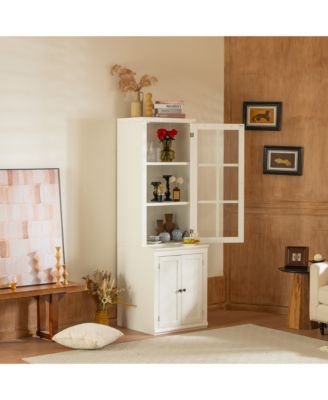 Double Action Door Hutch Cabinet with Tempered Glass Retro Modern Design and Ample Storage