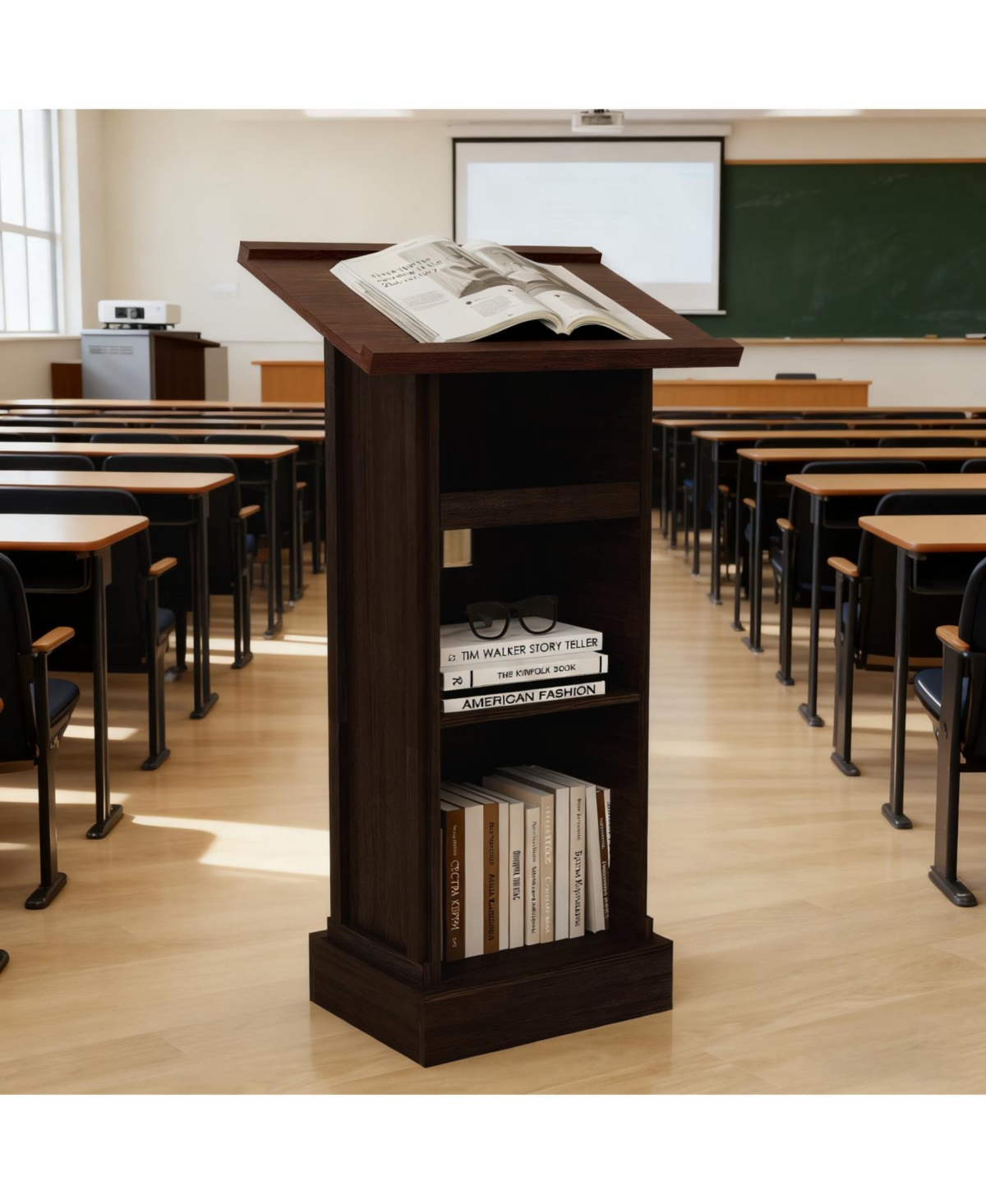 Streamdale Furniture Wood Podium Stand, Tall Wooden Lectern with Mic Stand Space