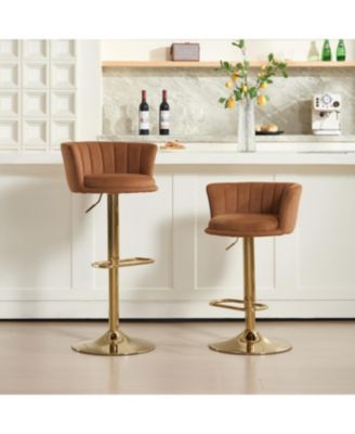 Set of 2 Orange Velvet Swivel Bar Stools with Chrome Footrest