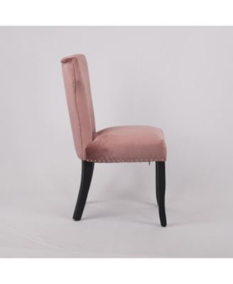 Velvet dining chair T-strap thick cushion solid wood legs set of 2