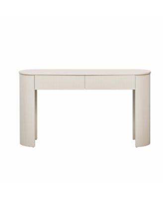 Fluted Entryway Console Table with Drawers (Champagne White)