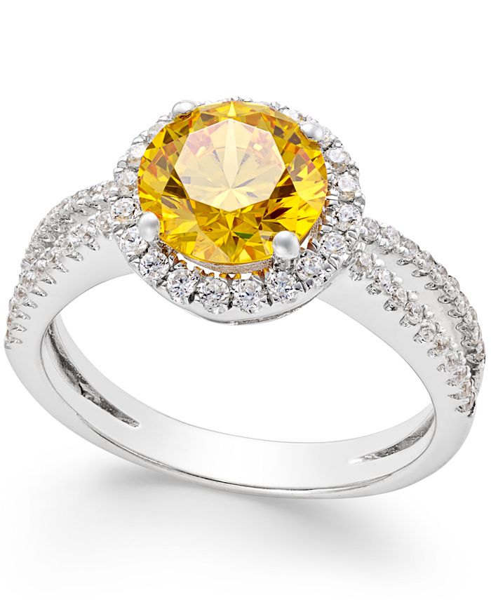 Macy's Yellow Cubic Zirconia Halo Ring in Sterling Silver - Macy's