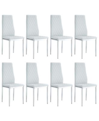 8-Set Leather Office Chairs: High-Back Diamond Quilted, 45D Foam Cushion. Black/White/Gray.
