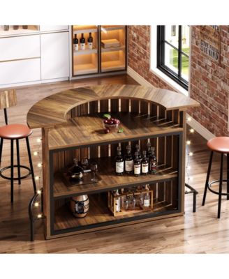 4-Tier Bar Table, 39.4" H Home Bar Unit with Footrest, Arc-Shaped Mini Bar Table, Modern Wine Bar Cabinet