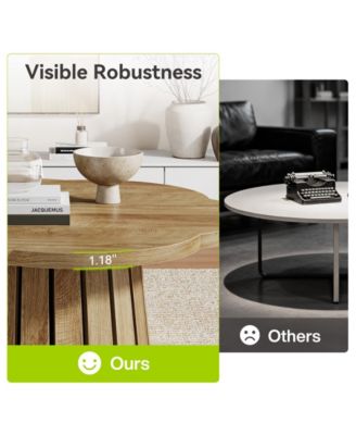 33.5" Round Coffee Table, Farmhouse Circle Center Table with Floral Tabletop & Wood Base