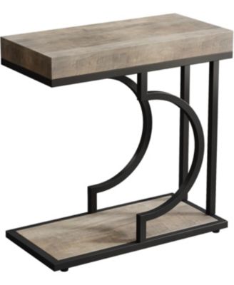 Narrow Side Table, C Shaped End Table, Modern Bedside Tables for Couch (1, Gray+Black)