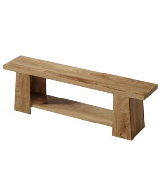 Modern Bedroom Bench with Storage Shelf, Solid Wood Entryway Bench