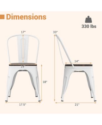 Tolix Style Metal Dining Chairs Set of 4 w/Wood Seat & Removable Backrest