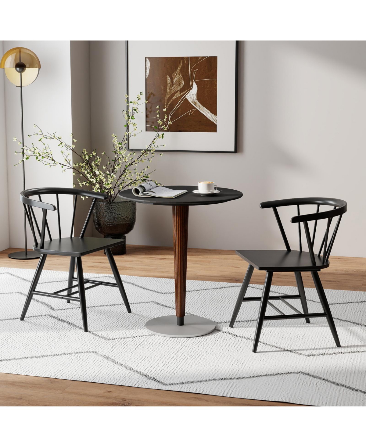 Gymax Windsor Dining Chair Set of 4 w/Rubber Wood Frame Curved Spindle Back & Armrest