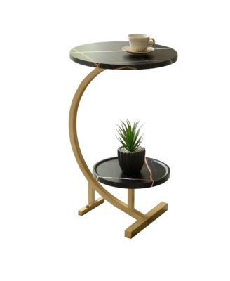 Rouge C-Shaped Side Table – Faux Marble Top & Gold Metal Frame Modern Accent Table, Sofa Table