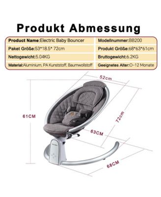 Electric Baby Bouncer Baby Rocker Baby Chair with Bluetooth, Music Speaker, Intelligent Timing and LED Touch Screen