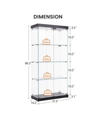 Glass Display Cabinet with Tempered Glass Doors Lock and Warm Yellow Lights