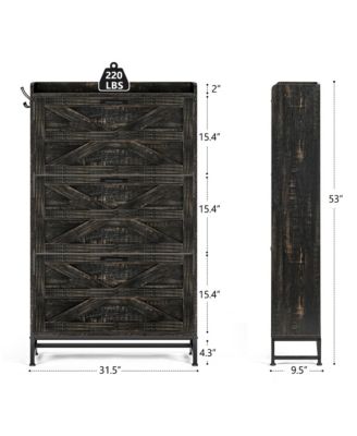 Ultra Slim Shoe Cabinet 2 Drawer Entryway Storage Rack Narrow Rustic Brown