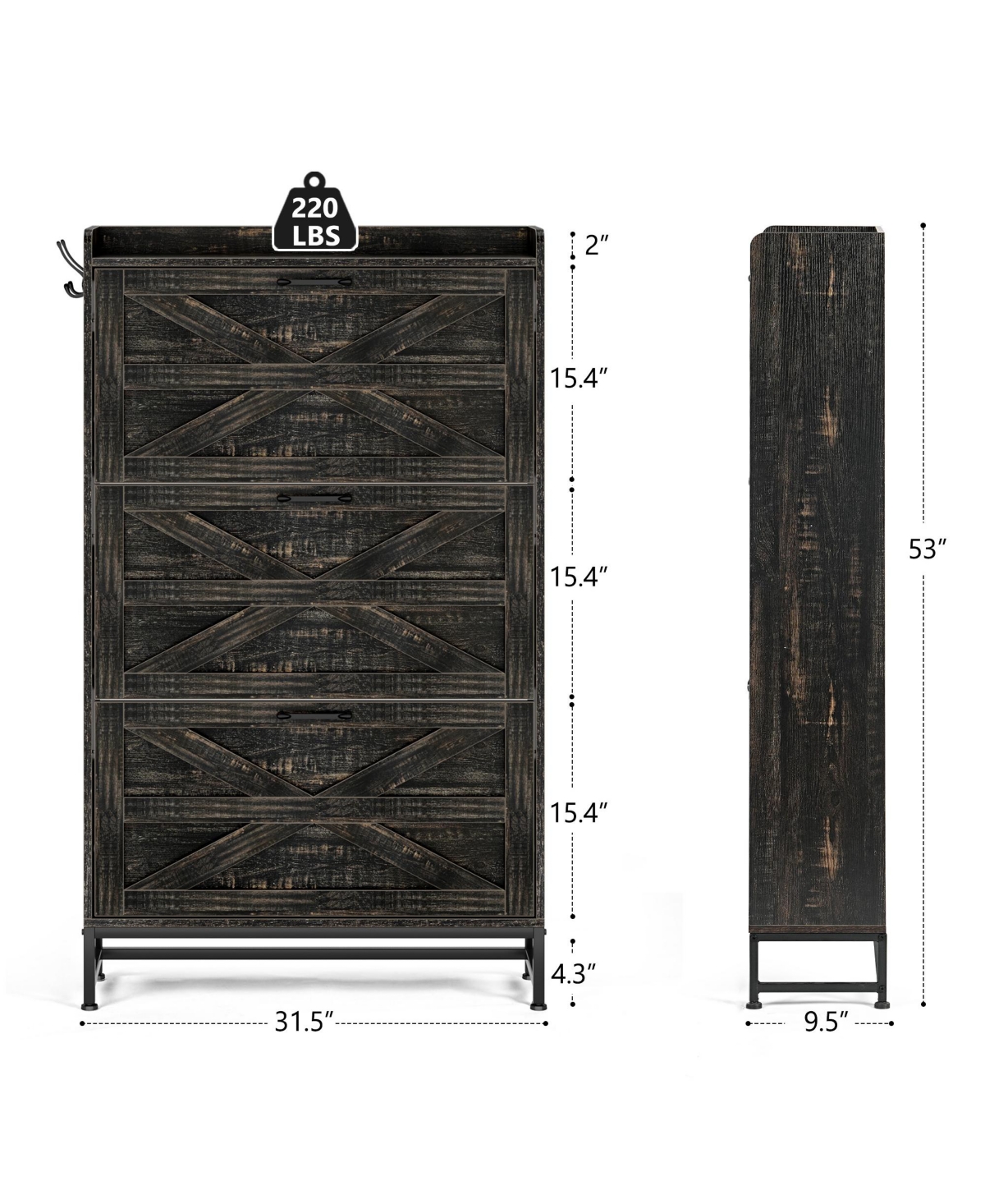 Lovmor Ultra Slim Shoe Cabinet 2 Drawer Entryway Storage Rack Narrow Rustic Brown