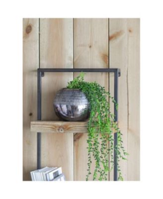 12x6x27" Iron and Wood Wall Shelf With Two Shelves
