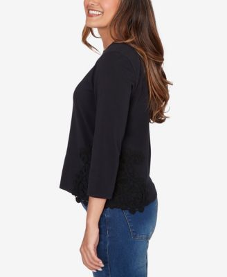 Petite Crochet Applique Stretch Knit Top