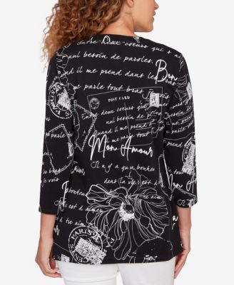 Petite Parisian Print Embellished Knit Top