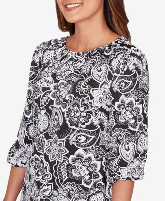 Petite Dotted Floral Puff Print Knit Top