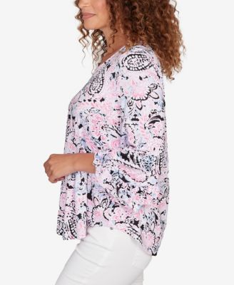 Petite Paisley Ruffle Sleeve Knit Top