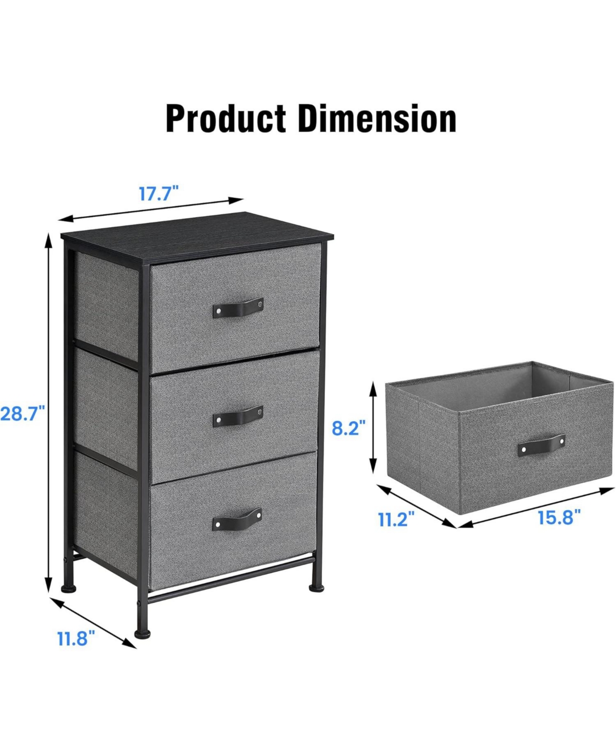 3 Drawer Dresser Nightstand, Black Small Bedside Table with Fabric Drawers, End Table for Bedroom, Living Room, Dorm