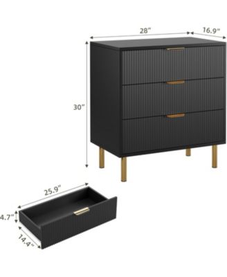Modern 3 Drawer Dresser for Bedroom, Wood Chest with Gold Handle and Large Drawers for Living Room, Hallway, Entryway