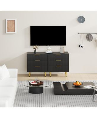 Fluted Dresser for Bedroom,Wooden Chest of Drawers with Metal Handle & Feet