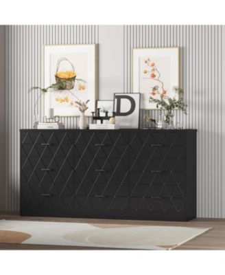 9 Drawer Dresser, 63 in Black Dresser for Bedroom with Power Outlet