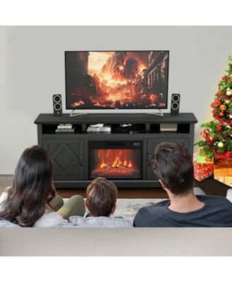 67" Fireplace TV Stand with 23" Electric Fireplace & Remote, Storage Cabinets, Entertainment Center, Brown
