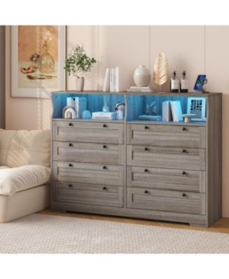 8 Drawer Wood Dresser, Wide Chest Storage for Bedroom, Living Room, Hallway, TV Stand for Up to 55" TV