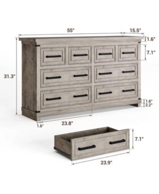 8 Drawers Dresser Chests for Bedroom, 55" Wide Wood Rustic Chest of Drawers, Farmhouse Storage Dressers Organizer