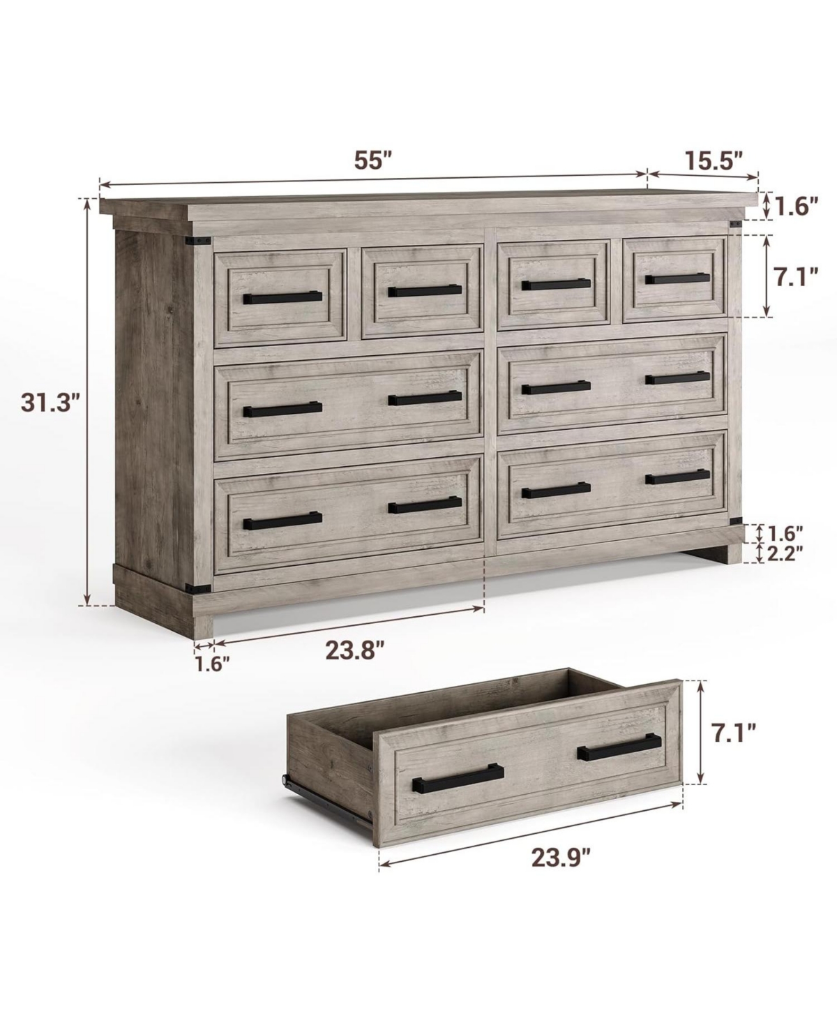 gaomon 8 Drawers Dresser Chests for Bedroom, 55" Wide Wood Rustic Chest of Drawers, Farmhouse Storage Dressers Organizer