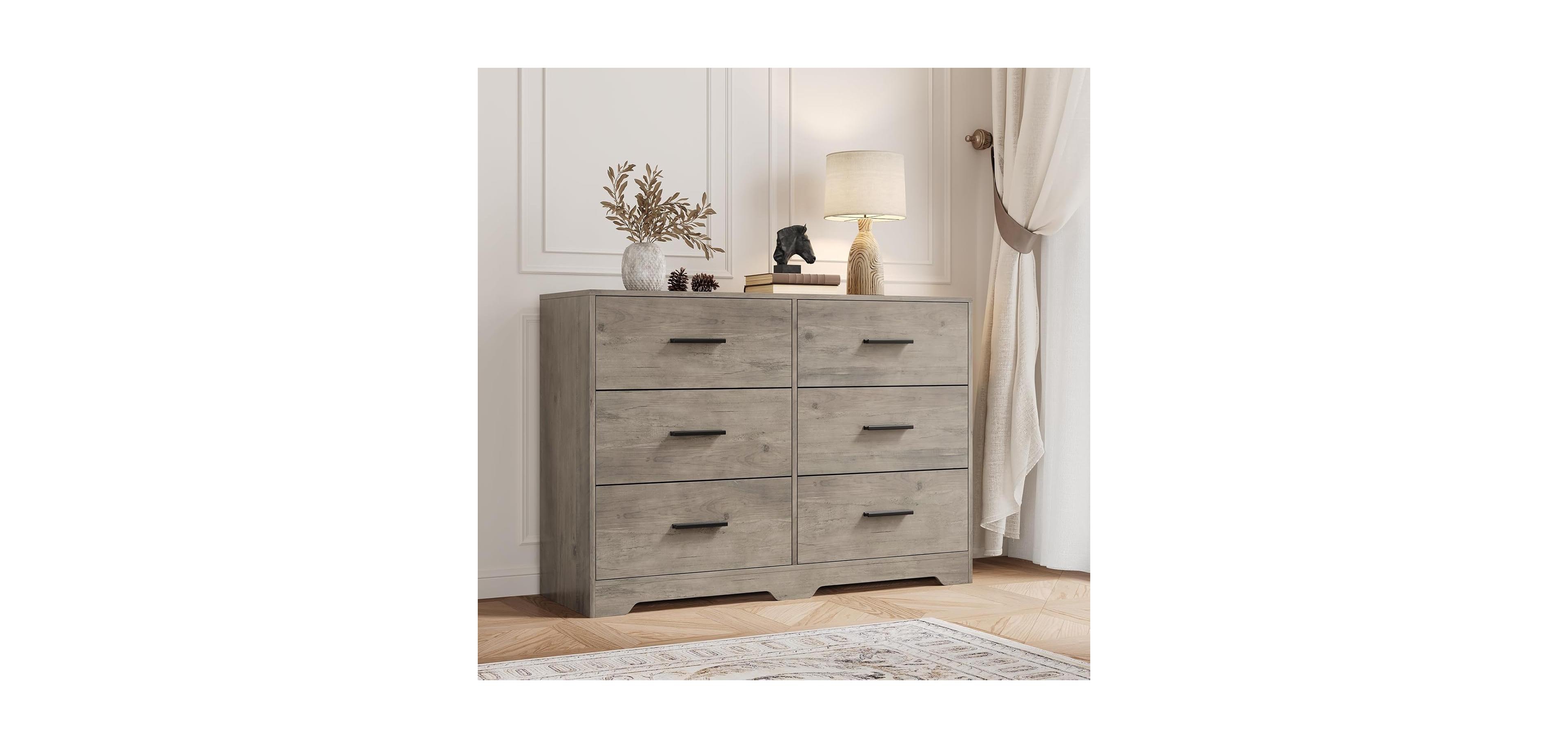 Gaomon 6-Drawer Dresser – Modern Wooden Chest with Metal Handles, Perfect Organizer for Bedroom, Closet, or Living Room.