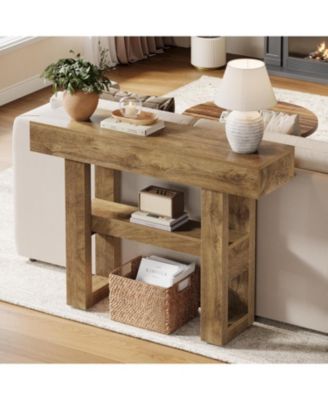 41.34-Inch Farmhouse Console Table, 2-Tier Narrow Sofa Table Behind The Couch,Light Brown