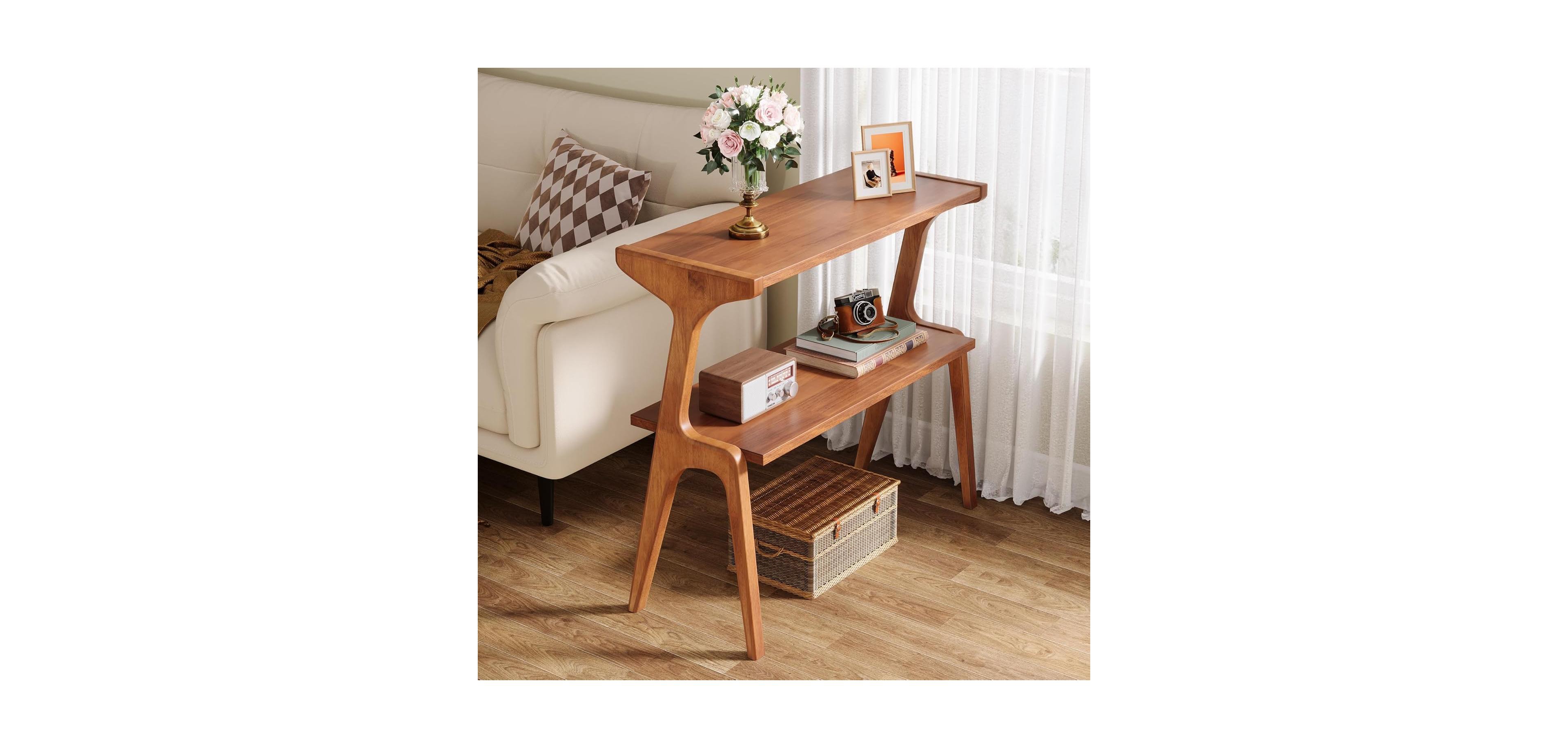 Tribesigns 2-Tier Tall End Table with Storage Shelves, Slim Couch Side Table for Living Room, Narrow Bedside Table