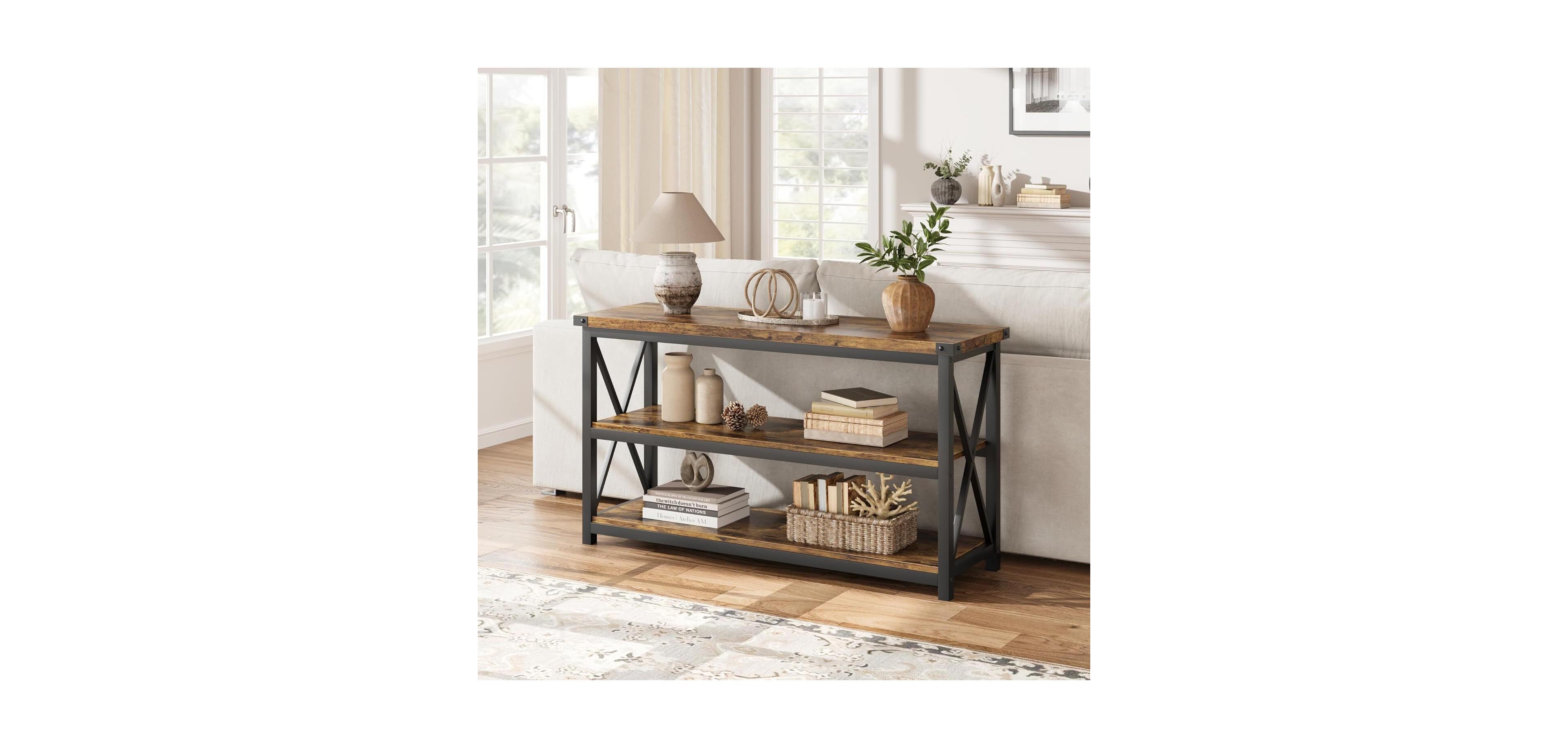 gaomon 47" Long Console Table, 3-Tier Entryway Table with Storage Shelves, Rectangular Sofa Table for Entryway,"dustrial Entry Table for Ent