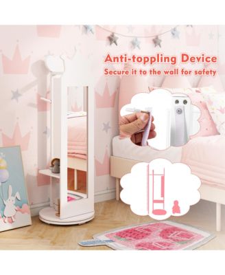 Kids Vanity Set Princess Makeup Dressing Table &Chair Set w/ Coat Rack