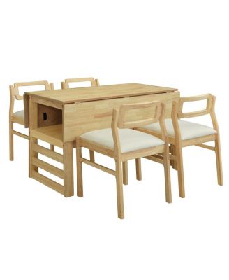 5-Piece Extendable Dining Table Set with Drop Leaves and Storage Shelf, Space-Saving Kitchen Table and Upholstered Chairs