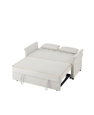 Velvet Pull Out Sofa Bed with Nailhead Arms, Sleeper Sofa with Tufted Back for Small Spaces, Guest Room, Living Room