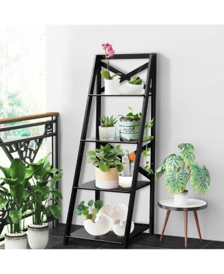 4-Tier Ladder Shelf Bookshelf Bookcase Storage Display Leaning Home Office Decor