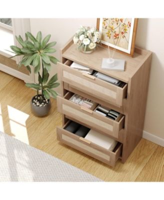 Rattan 5 Drawers Dresser for Bedroom Chest of Drawers Boho Night Stand Large Clothes Storage Cabinet