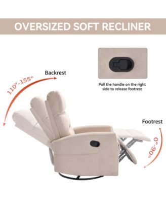 Manual Recliner Chair with Rocker and Swivel in Fabric for Living Room