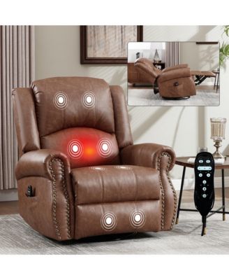 Faux Leather Recliner Chair Rocker Swivel Chair Manual Recliner with Heat & Massage